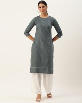 striped round-neck straight kurta