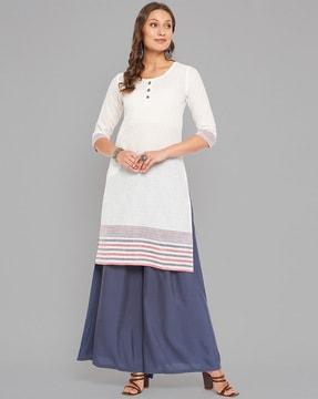 striped round-neck straight kurta