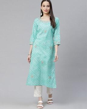 striped round-neck straight kurta