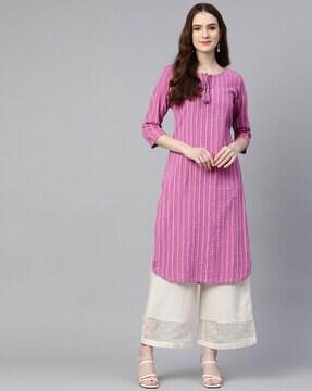 striped round-neck straight kurta