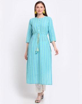 striped round-neck straight kurta