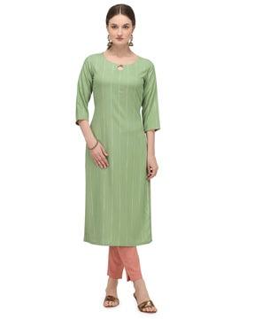 striped round-neck straight kurta