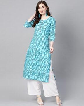 striped round-neck straight kurta