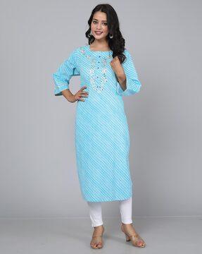 striped round-neck straight kurta