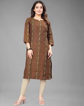 striped round-neck straight kurta