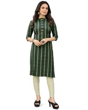 striped round-neck straight kurta