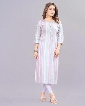 striped round-neck straight kurta