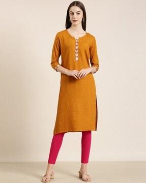 striped round-neck straight kurta