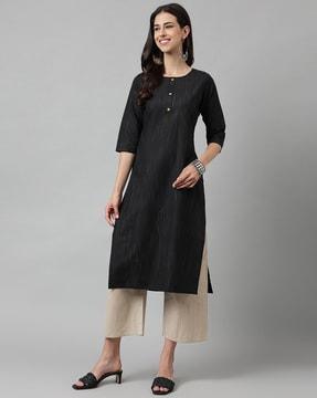 striped round-neck straight kurta