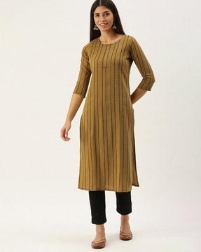 striped round-neck straight kurta