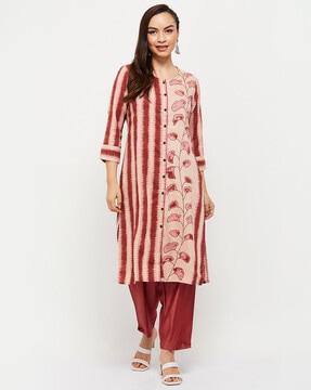 striped round-neck straight kurta