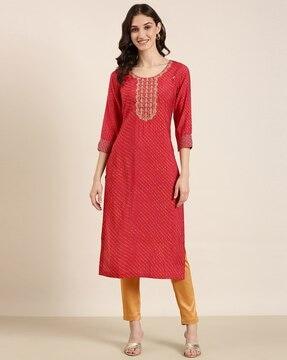 striped round-neck straight kurta