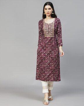 striped round-neck straight kurta