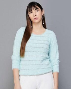 striped round-neck sweatshirt with full sleeves