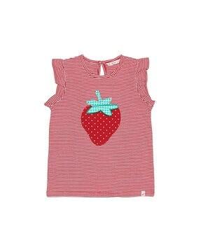 striped round-neck t-shirt with applique