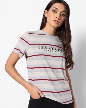 striped round-neck t-shirt with logo