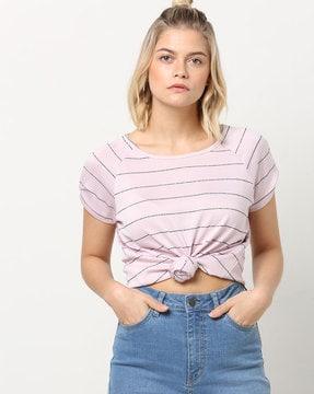 striped round-neck t-shirt with sleeve cutouts