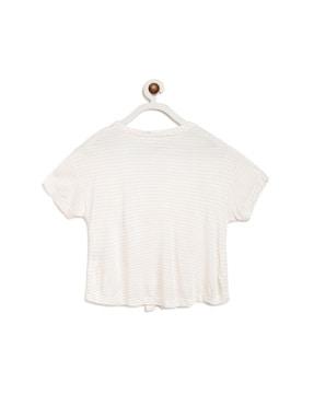 striped round-neck t-shirt with tie-up