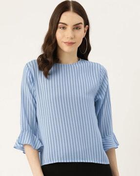 striped round-neck top with bell sleeves