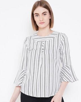 striped round-neck top with panels