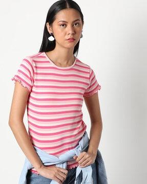 striped round-neck top