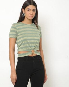 striped round-neck top