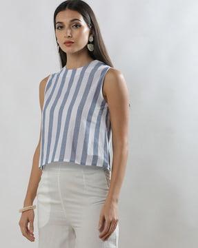 striped round-neck top