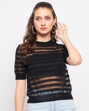 striped round-neck top