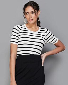 striped round-neck top