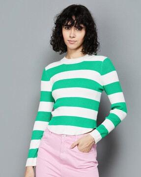 striped round-neck top