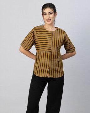 striped round-neck top