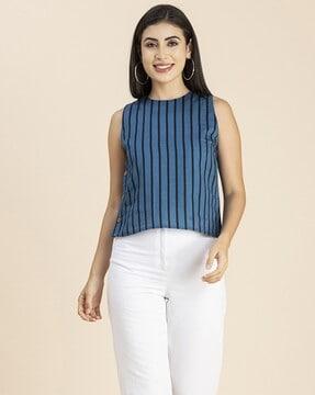 striped round-neck top