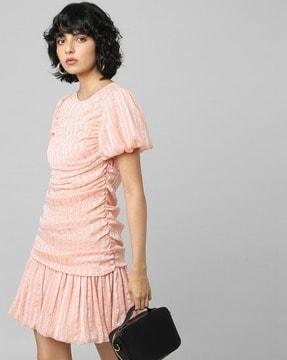 striped ruched a-line dress