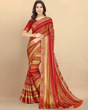 striped saree with blouse piece