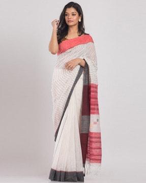 striped saree with contrast border