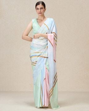 striped saree with contrast border