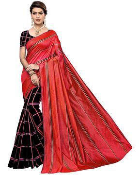 striped saree with contrast border