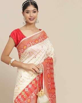 striped saree with contrast border