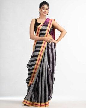 striped saree with contrast border