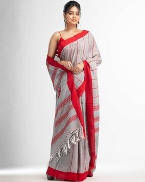 striped saree with contrast border