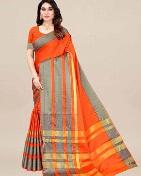 striped saree with contrast border