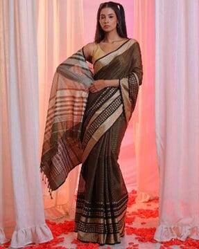 striped saree with contrast border