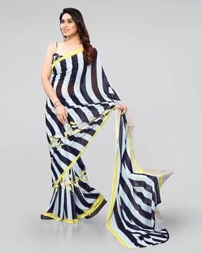 striped saree with contrast border