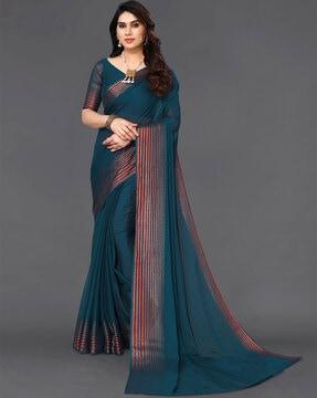 striped saree with contrast border
