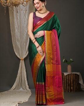 striped saree with contrast border