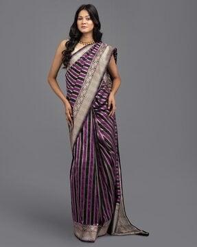 striped saree with contrast border