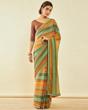 striped saree with contrast border