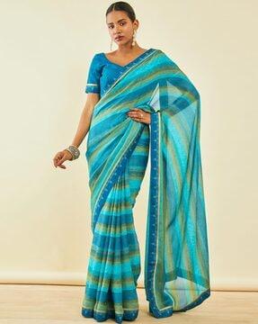 striped saree with contrast border