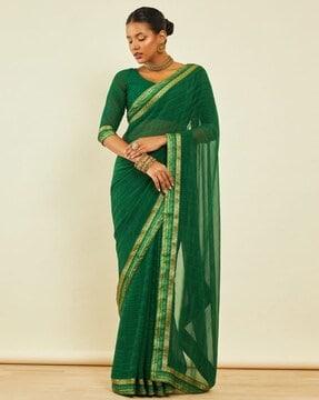 striped saree with contrast border