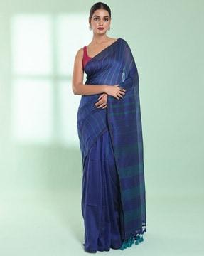 striped saree with contrast border